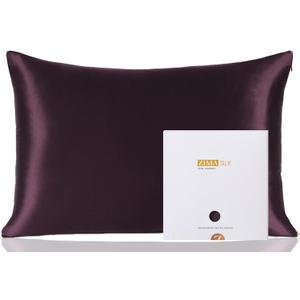 ZIMASILK 100% Pure Mulberry Silk Pillowcase for Hair and Skin Health,Soft and Smooth,Both Sides Premium Grade 6A Silk,600 Thread Count,with Hidden Zipper,1pc (Queen 20''x30'',Eggplant Purple)
