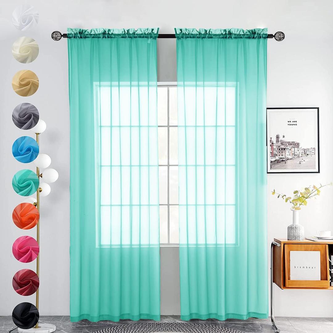 youleyar Solid Sheer Rod Pocket Curtain Voile Draperies 2 Panels White Beige Black Grey Coffee 52 Inch Width 84 Inch Long 1 Pair for Kitchen Bedroom Children Living Room Yard (Turquoise,52W84L) youleyar Solid Sheer Rod Pocket Curtain Voile Draperies 2 Panels White Beige Black Grey Coffee 52 Inch Width 84 Inch Long 1 Pair for Kitchen Bedroom Children Living Room Yard (Turquoise,52W84L)