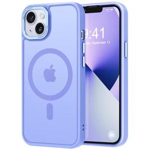 Thomo Strong Magnetic for iPhone 13 Case & iPhone 14 Case [Compatible with Magsafe] Translucent Matte Slim Shockproof Women Girl Anti-Fingerprint Protective Case for iPhone 14/13 6.1", Light Purple Pack of 2