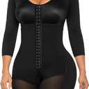 SHAPERX Women's Fajas Colombianas Shapewear Postpartum Tummy Control Arm Slimming Full Body Shaper with Zipper Crotch (Large, Black)
