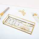 Feyarl Gold Clear Glass Vanity Tray Jewelry Trinket Rings Earrings Organizer Perfume Collection Display Decorative Tray Anti-Mirror Surface for Dressr Room Drawer Office Tabletop (9.84 x 3.93inch)