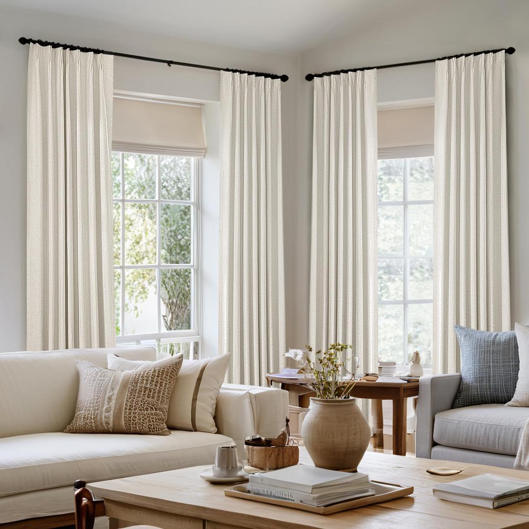 MIULEE Natural Pinch Pleated 100% Blackout Linen Curtains for Bedroom, Room Darkening Light Blocking Window Curtains 84 inches Long for Living Room, Black Out Pleat Drapes with Pin Hooks, 2 Panels