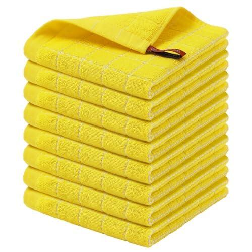 Homaxy 100% Cotton Terry Kitchen Dish Cloths, Ultra Soft and Absorbent Dish Towels for Kitchen, Perfect for Drying and Washing Dishes, 8 Pack, 12 x 12 Inches, Yellow