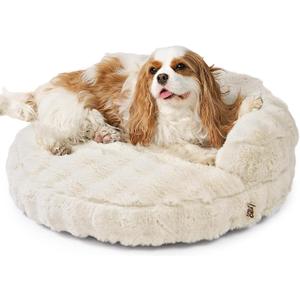 EHEYCIGA Small Dog Bed and Cat Couch for Puppy and Kitten - Fluffy Faux Rabbit Fur Pet Sofa with Washable Removable Cover, Waterproof and Non-Slip, 23 Inch Cream