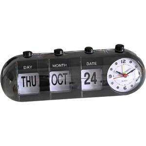 Flip Clock, Retro Table Clock Non Ticking Calendar Alarm Clocks Manual Jump Desktop Clocks with Date, Month, Day of Week Display(Black)