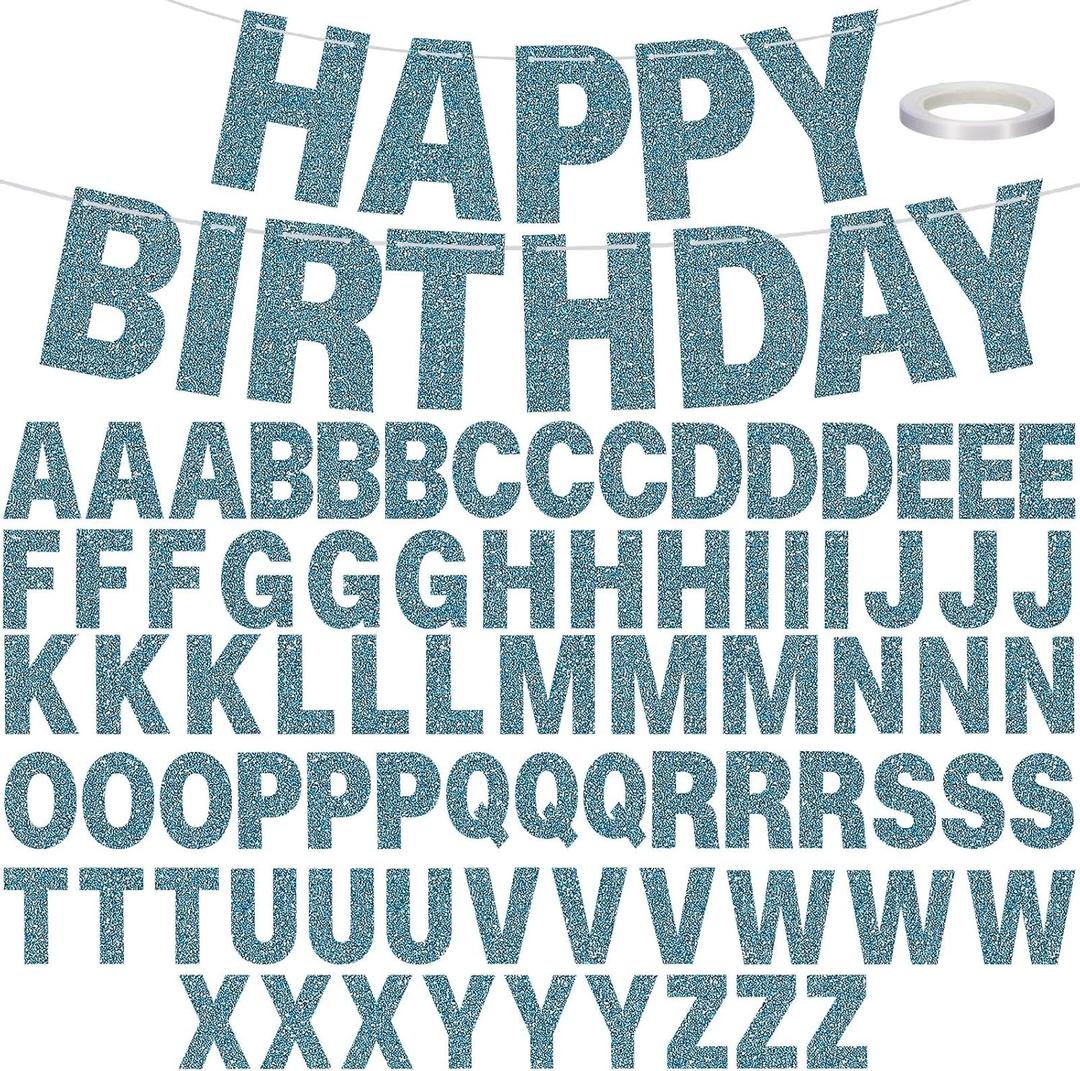 TaoBary 78 Pcs Make Your Own Banner Kits Large Size 6 Inch DIY Glitter Letter Pack Reuse Letters Banner Kit with White Ribbon for Birthday Wedding Shower Party Favor Wall Decor (Glitter Blue)