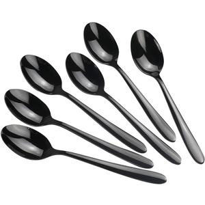 Vababa 16-Piece Stainless Steel Dessert Spoons, 6.6 Inches, Black