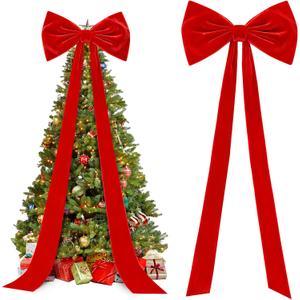 Extra Large Christmas Tree Topper Bow, 118x28 Inch Giant Velvet Bow for Christmas Tree, Red Christmas Bows Decorations for Home Christmas Wreath Wall Birthday Wedding Engagement Bachelorette Party