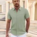 J.VER Mens Short Sleeve Dress Shirts Wrinkle Free Casual Button Down Shirt Summer Stretch Formal Shirt with Pocket (Green, S)