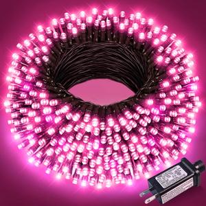 100FT 300 LED Christmas Lights Outdoor, Green Wire Christmas Tree Lights with 8 Modes Waterproof, Connectable String Lights for Outside for Indoor Room Garden Patio Party Wedding Decorations, Pink
