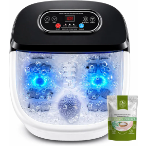 RIGHTMELL Foot Spa with Ozone & Blue Light, Bubble Massage & 8 Rollers, Adjustable Constant Temperature (95℉-118℉), Large Capacity Foot Massager with Epsom Salt for Home & Office Relaxation