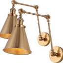 JONATHAN Y 7" Brass Gold Classic Industrial Metal Adjustable Arm LED Wall Sconce for Bedside Reading, Farmhouse Swing Arm Wall Lamp with Metal Shade, Hardwired (JYL7461A-SET2)