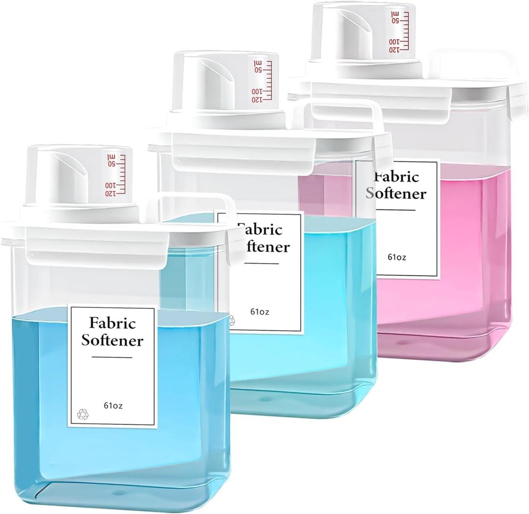 3 Pack Laundry Detergent Dispenser, 61oz Laundry Soap Dispenser, Refillable Laundry Detergent Container, Plastic Liquid Laundry Detergent Dispenser for Laundry Room Organization with 6 Labels