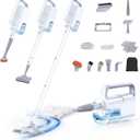 10-in-1 Steam Mop with Detachable Handheld Steamer, 350ml Tank, 10s Heat-Up, 248F Steam Cleaner, 3-Level Control and Swivel Head for Floors, Carpets, Tiles, BBQ grill Multi-Surface Clean White