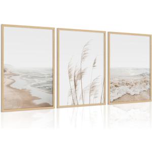 Beach Wall Art Boho Prints Coastal Canvas Wall Art Decor Beach Pictures Pampas Grass Ocean Poster Plant Landscape Scene Artwork for Living Room Bedroom 16x24 Inch Unframed Set of 3