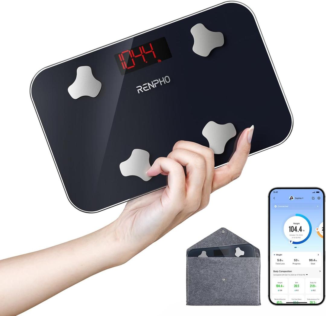 RENPHO Elis Go Travel Smart Scale with BMI, Body Fat, Muscle Mass | 13 Body Metrics via Bluetooth for Health Tracking, with Batteries Included and Protective Case for Hotel, Camping, and Travelers