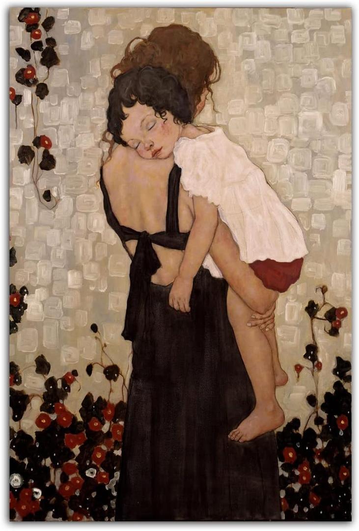 RAOMAAE Gustav Klimt Mother Holding Child Poster Wall Art Picture Print Canvas Painting Modern Home Bedroom Wedding Decor Poster Gift (16x24inch(40x60cm)-No Frame) (24L" x 16W")