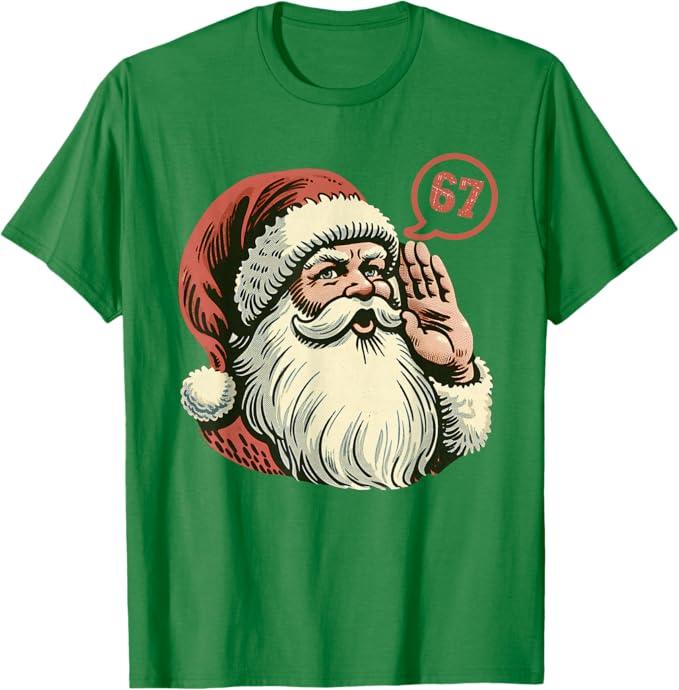 67 Christmas Funny Six Seven Meme Brainrot Santa Claus Boys T-Shirt XS Green