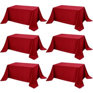 6-Pack Red Tablecloths for Rectangle Tables, 90 x 132 Inches, Stain-Resistant Polyester Fabric for 8 Foot Tables - Washable Table Covers for Weddings, Banquets, Birthday Parties, Events