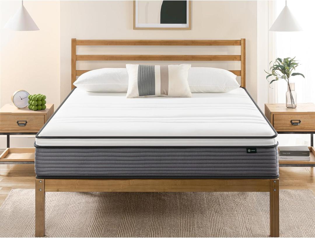 ZINUS 10 Inch True Support Hybrid Mattress [New Version], Queen, Fiberglass Free, Medium Feel, Motion Isolation, Certified Safe Foams & Fabric, Mattress in A Box (White)