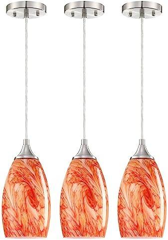Glass Pendant Light Fixtures 3 Pack Mini Hanging Kitchen Island Lighting Shade Farmhouse Hand Blow Lighting Fixture for Ceiling at Bar Dining Room Over Sink, Magmatic Red