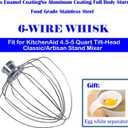 K45WW Whip for KitchenAid Tilt-Head Stand Mixer Accessories 5-6Qt Stainless Steel Egg Cream Stirrer 6-Wire Stainless Steel Heavy Beater for Egg, Cream, Cakes (5QT upgrade)