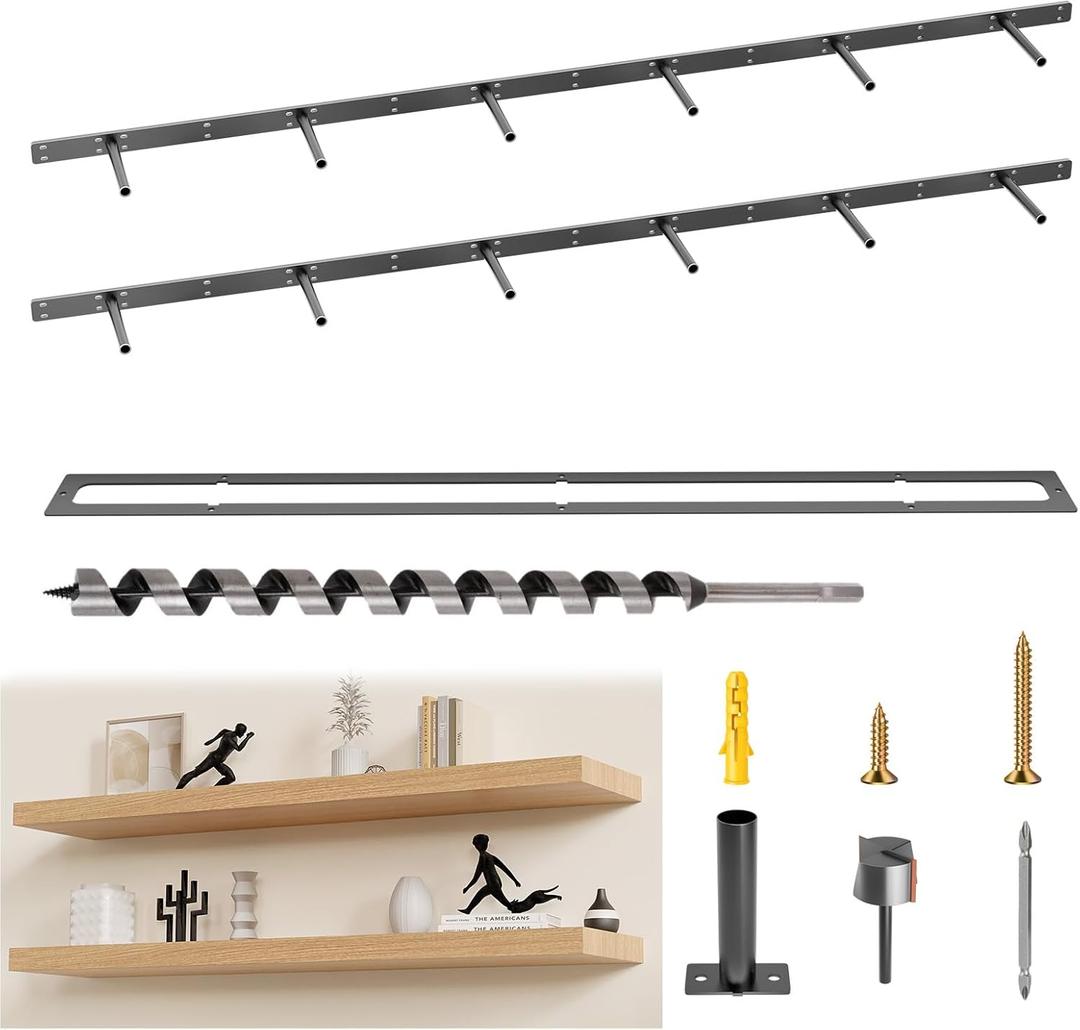 Hidden Floating Shelf Bracket 70 inch Heavy Duty Floating Shelf 2PCS Thickened Solid Steel Hardware for Hidden Wall Shelves Support Kitchen/Living Room/Office (6 inch Rods) (70" x 6" x 1.5")