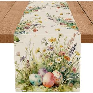 Easter Table Runner Flowers Eggs Runners Table Decorations Holiday Spring Kitchen Dining Home Party Supply 13x72 Inch