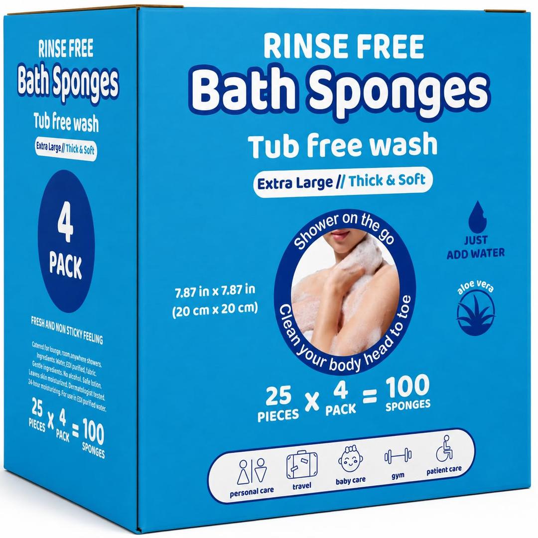 100 Sponge Disposable No Rinse Bathing Wipes