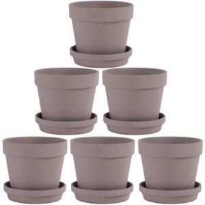 Fcacti 6 Pack 4.5 Inch Grey Terra Cotta Pots with Saucer, Clay Planters with Drainage Hole, Indoor/Outdoor Cactus Clay Flower Pots (Gray)
