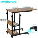 Hadulcet C Shaped Side Table Adjustable, Height Adjustable C Table with Wheels and Storage Shelves for Couch Bed Recliner Rustic Brown, 16D x 32W x 27H in
