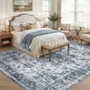 10x12 Area Rug: Washable Neutral Navy Blue Rugs for Living Room | Non Slip Stain Resistant Indoor Floor Carpet for Bedroom Dining Kitchen Farmhouse Nursery Home Office Kid & Pet Friendly