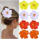 Hawaiian Flower Hair Clips for Women,8Pcs 3.5 Inch Artificial Flower Clips,Plumeria Hibiscus Hairclip for Beach Party,Cute Summers Tropical Flowers Bow Hair Accessories for Girls Holiday Gifts