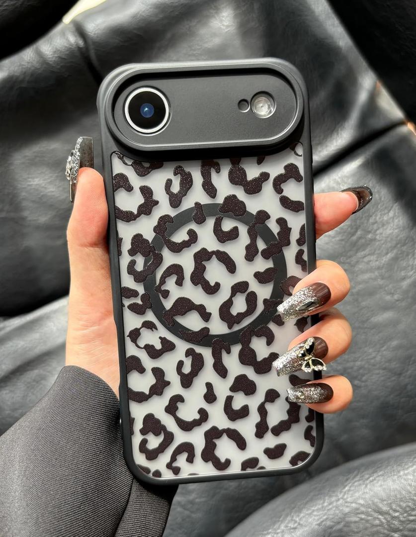 Case for iPhone 17 Air [Compatible with MagSafe] Aesthetic Black Leopard Cute Design for Women Girls | Soft TPU Bumper Hard PC Back Translucent Matte Protective Slim Magnetic Phone Cover
