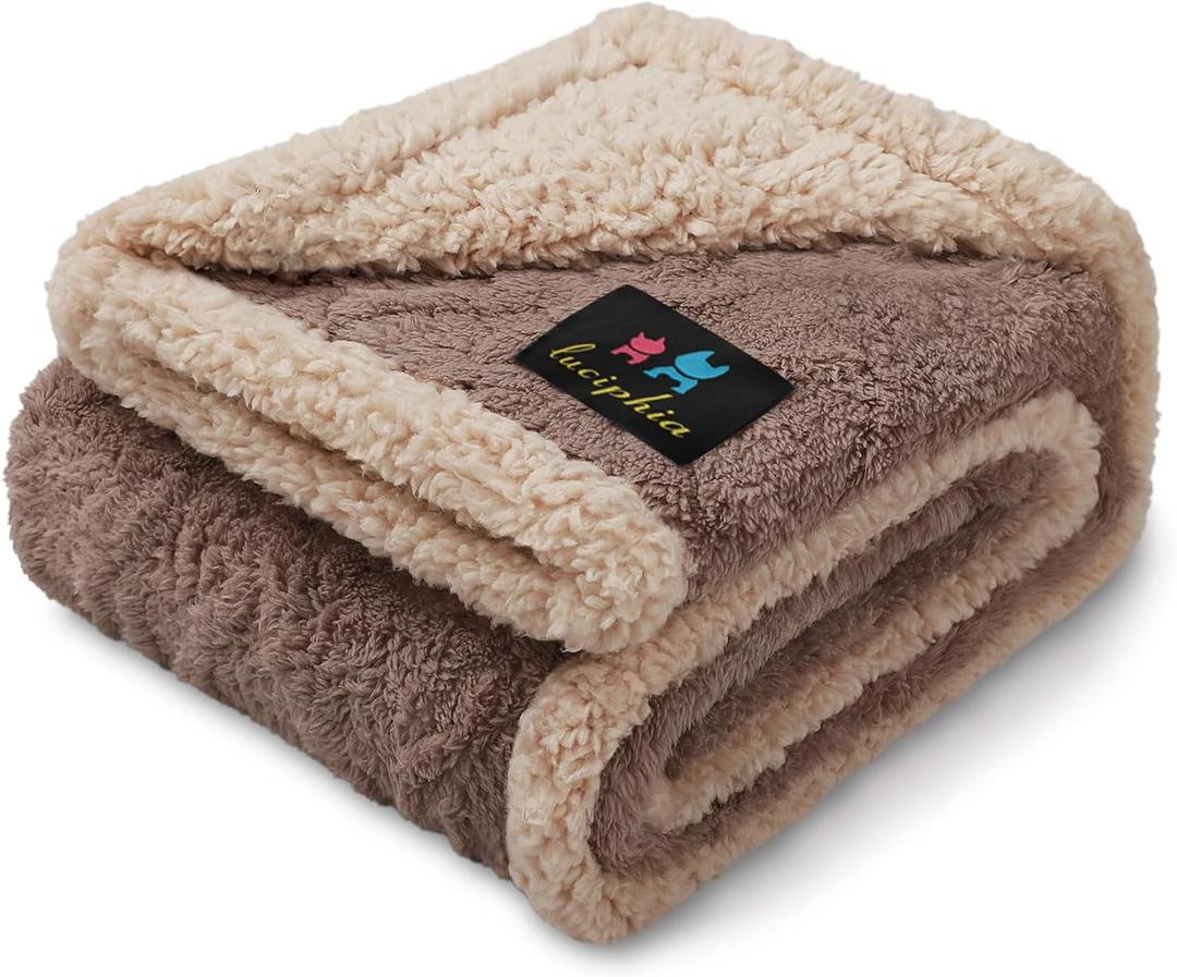 Luciphia Waterproof Pet Blanket, Liquid Pee Proof Dog Blankets for Sofa Bed Couch, Reversible Sherpa Fleece Furniture Protector Cover for Small Medium Large Dogs Cats,Khaki Small, 40" x 28"