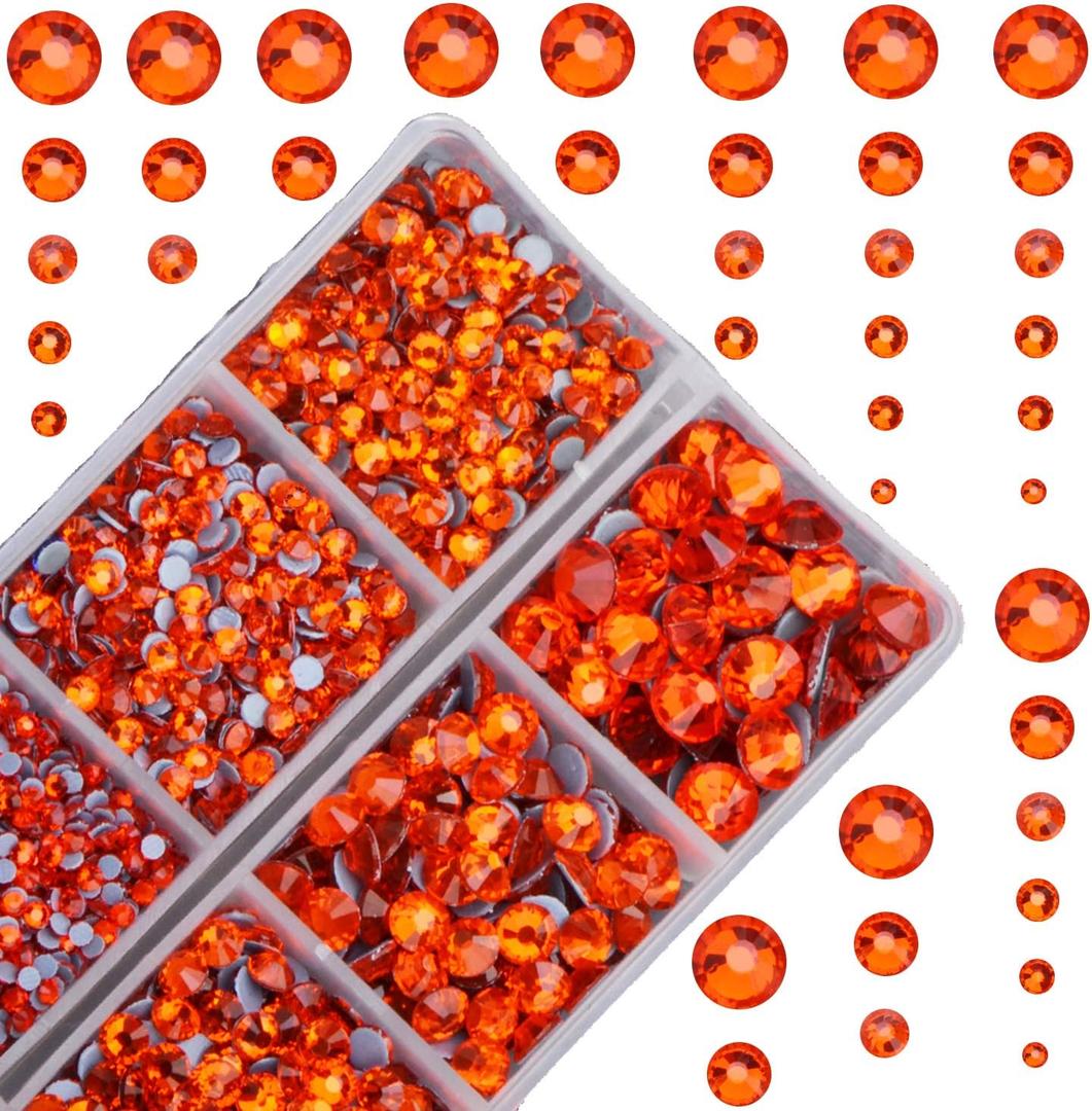 4000pcs Mixed Size Hot Fix Round Crystals Gems Glass Stones Hotfix Flat Back Rhinestones (Orange) (4000 Count (Pack of 1))