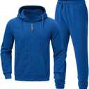 Riskrole Men's Hooded Tracksuit 2 Pieces Set Zip up Fleece Sweatsuit Casual Outdoor Sports Jogging Suits Set (X-Large, Blue)