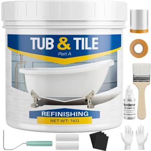 Tub and Tile Paint Refinishing Kit, 35oz Bathtub Paint Kit with Tools, White Tub Paint for Bathtub, Shower, Kitchen Countertop, Porcelain, Easy to Cover & Low Odor, 50-55sq.ft