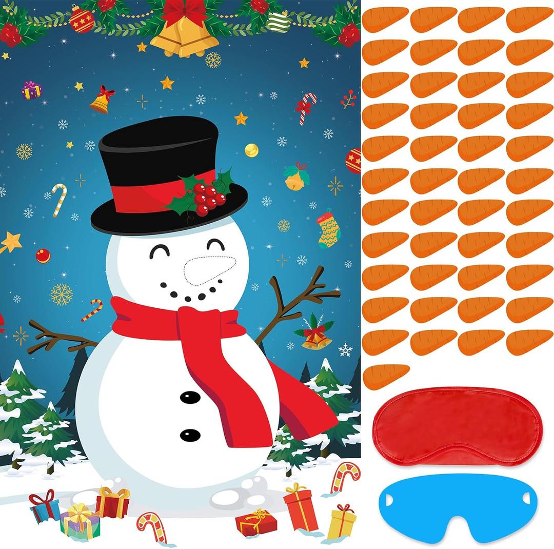 Hooqict Christmas Games Pin The Nose on The Snowman Christmas Holiday Party Games for Kids Snowman Party Decorations, Large Christmas Pin Games Poster with 45 Nose Stickers