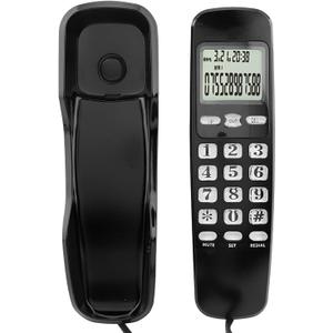 Mini Wall Mount Landline Telephone with LCD Display Caller ID for Home Office Hotel, Corded and Cordless, No AC Power Required Black (Black)