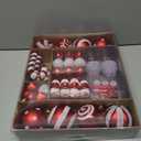 47PCS Red and White Christmas Ornaments Sets, Shatterproof Candy Cane Christmas Tree Decorations, Hanging Ball Ornaments Tree Decor for Xmas Party (Red & White)