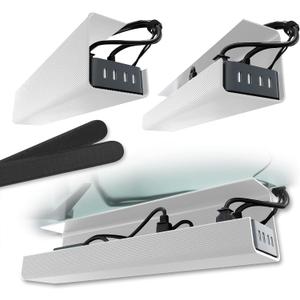 No-Screw Under Desk Cable Management Tray - Self-Adhesive Installation, Cord Management, Cable Tray, Under Desk Wire Organizer - White Set of 2