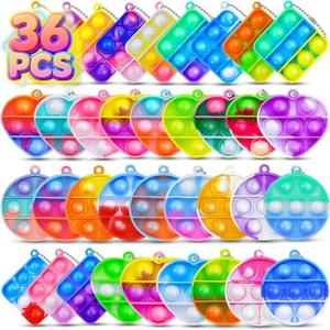 36 pcs Kids Party Favors Easter Eggs Fillers Easter Basket Stuffers Sensory Fidget Toys Mini Pop it Keychain Bulk Stocking Stuffer Kid Classroom Prize Box Gifts Goodie Bag Stuffers Pinata Fillers