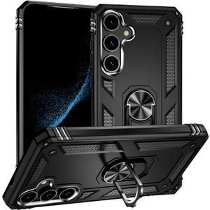 Military Grade Drop Impact for Samsung Galaxy S24 Plus Case Galaxy S24+ Plus 5G Case 360 Metal Rotating Ring Kickstand Holder Armor Heavy Duty Shockproof Case for Galaxy S24+ Plus Phone Case (Black)