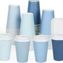 40 Pcs 12 oz Dusty Blue Disposable Coffee Cups with Lids Dusty Blue Gradient Party Paper Cups Baby Shower Light Blue Cups for Hot Cold Beverage Water Juice Coffee Tea Wedding Baby Shower Supplies