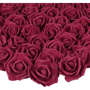200 pcs Foam Rose Heads Stemless Artificial Rose Flowers Burgundy Fake Roses Flower Bulk for DIY Wedding Rose Wall Kissing Balls Bridal Shower Centerpieces Arrangements Party Tables Deco(Burgundy )