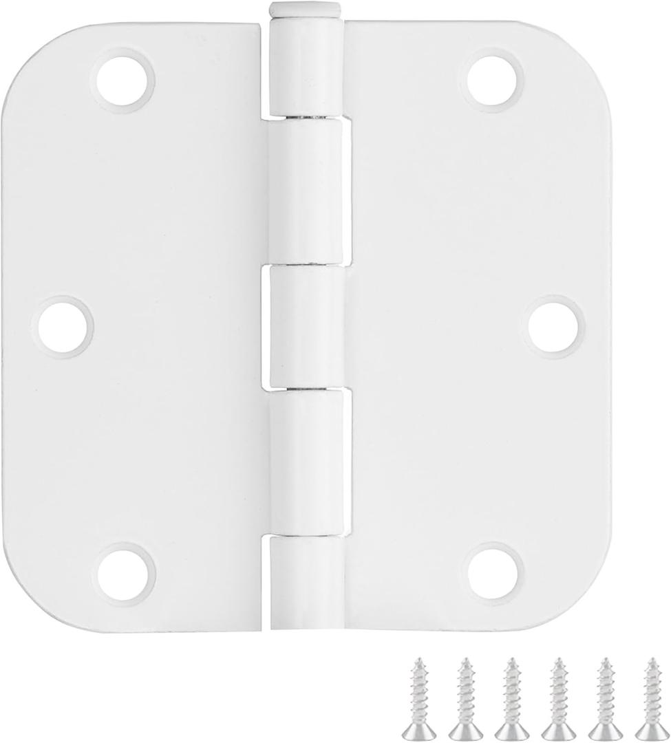 Design House Door Hinge, 3.5 in x 3.5 in, 5/8 in Radius, Interior, Rounded Steel, Removable Pin, Pre-Lubricated, Easy to Install, White Finish, 9 Pack, 189829
