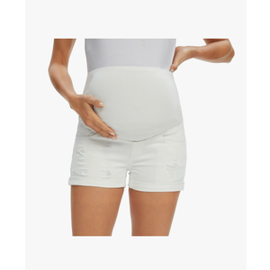 Foucome Maternity Denim Shorts Over Bump Ripped Distressed Folded Hem Blue Jean Shorts Comfy Summer Pregnancy Shorts S