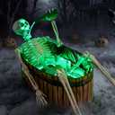 JOYIN 5ft Halloween Animatronic Drinking Skeleton Decorations, Outdoor Haunted Props with Endless Liquid Pouring Effect, Green LED Lights & Spooky Sounds, Life-Size Skeleton for Garden Yard Lawn