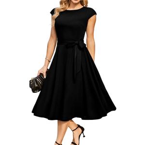 DRESSTELLS Women's Cocktail Dresses, Formal Wedding Guest Modest Church Vintage Holiday Party Evening Dress (Large, Black)